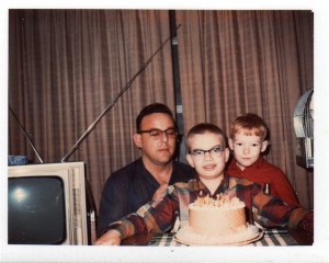 DAD, TERRY, AND DAVE WITH THE ORANGE CAKE