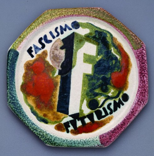 Giovanni Acquaviva: Facismo/Futurismo Plate from The Life of Marinetti Dinner Service 1939. Wolfsonian Musuem, Miami, Fla.
