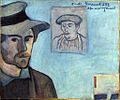 "Self-Portrait with Gauguin Portrait for Vincent," by Émile_Bernard. 1888. 