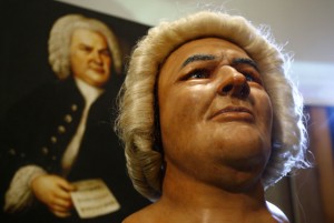 A reconstruction of the head of German composer Bach is pictured during a news conference in Berlin