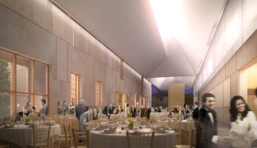 Bride and groom in the new Barnes Court under its stunning glass canopy