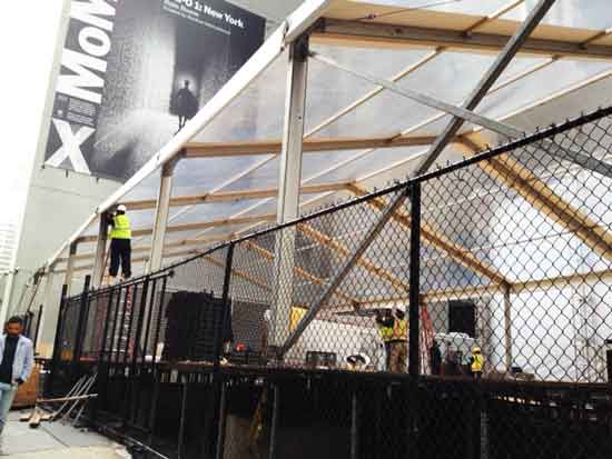 "Rain Room" being constructed yesterday in lot where Nouvel's tower will later rise Photo by Lee Rosenbaum