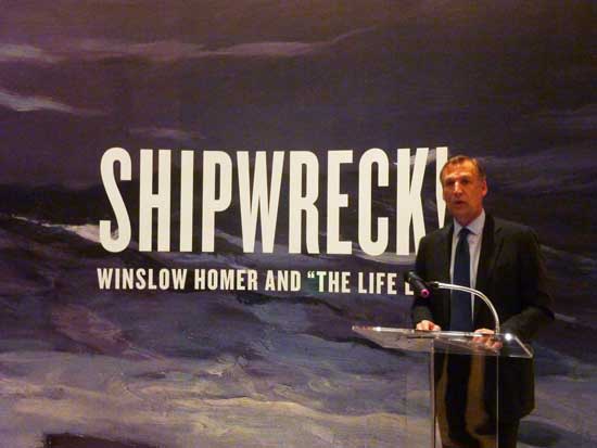 On a roiling sea: Timothy Rub introducing an exhibition at his museum last September Photo by Lee Rosenbaum