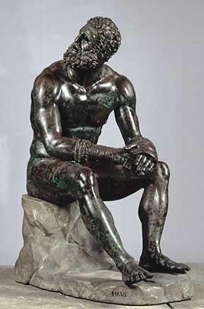 "Boxer at Rest," Greek, Hellenistic period, late 4th–2nd century B.C. Bronze with copper inlays, Museo Nazionale Romano---Palazzo Massimo alle Terme, Rome Lent by the Republic of Italy Image courtesy Soprintendenza Speciale per i Beni Archeologici di Roma – Museo Nazionale Romano---Palazzo Massimo alle Terme