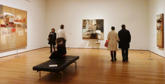 Center: Robert Rauschenberg "Canyon," 1959, 2012 gift from Family of Ileana Sonnabend, as installed at the Museum of Modern Art 2012 gift from family of Ileana Sonnabend Photo by Lee Rosenbaum