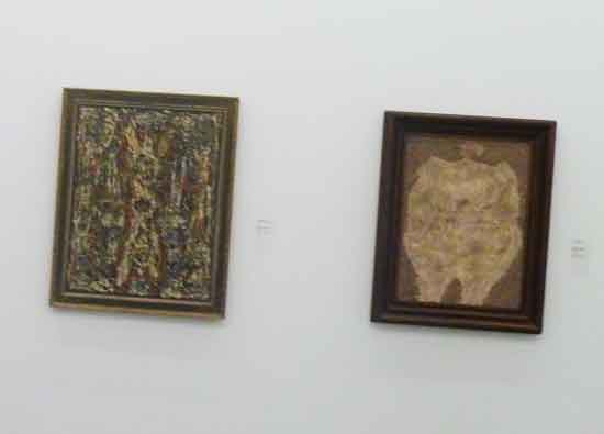 Left: Ossorio, "Martyrs and Spectators," 1951 Courtesy Michael Rosenfeld Gallery Right: "Corps de Dame Jaspé," 1950, National Gallery of Art Photo by Lee Rosenbaum