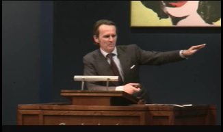 Sotheby's auctioneer Tobias Meyer at tonight’s Contemporary sale Screenshot from webcast