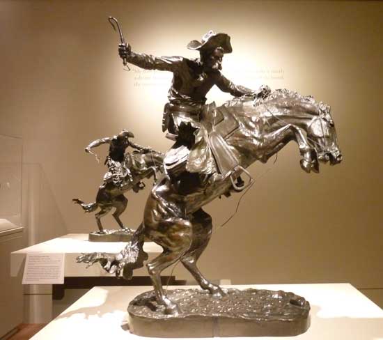 Two different iterations of Frederic Remington's "The Broncho Buster," 1895 Photo by Lee Rosenbaum