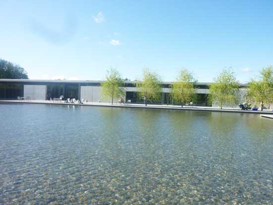 Across the pond: View of Tadao Ando-designed addition to the Clark, across its new water feature Photo by Lee Rosenbaum