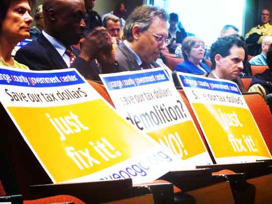 Attorney Michael Sussman (center, in glasses) at a 2012 Orange County Legislature hearing on fate of Rudolph building Photo by Lee Rosenbaum