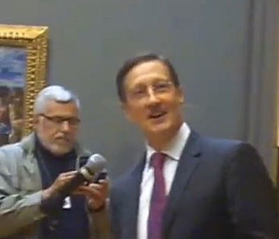 Walter Liedtke,smiling at a joke he had just made at El Greco press preview Photo by Lee Rosenbaum (screenshot from my video)