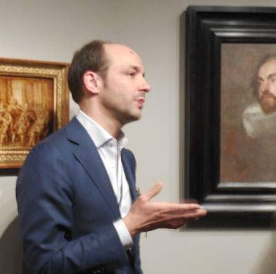 Stijn Alsteens, being eyed by "Portrait Study of Man, Looking Left," 1634, private collection, which "resurfaced in 2000" on the BBC's "Antiques Roadshow" Photo by Lee Rosenbaum