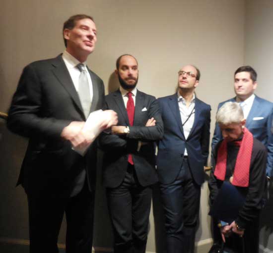 L to R: Ian Wardropper, Frick director; Xavier Salomon, Frick chief curator and former Met curator; Stijn Alsteens, Met curator of drawings and prints; Adam Eaker, former Frick curatorial fellow, now assistant curator of Northern Baroque painting at the Met Photo by Lee Rosenbaum