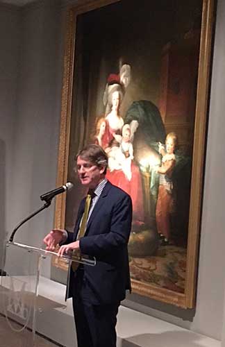 Tom Campbell, speaking in front of 1787 portrait of doomed Marie Antoinette and her children, at the Met's Vigée Le Brun press preview Photo by Lee Rosenbaum