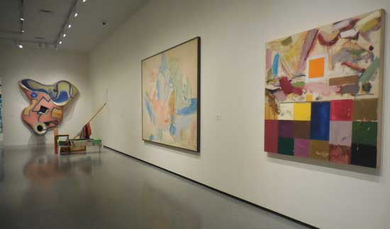 Installation shot of the Frankenthaler, with Joan Snyder on right and Elizabeth Murray on far wall
