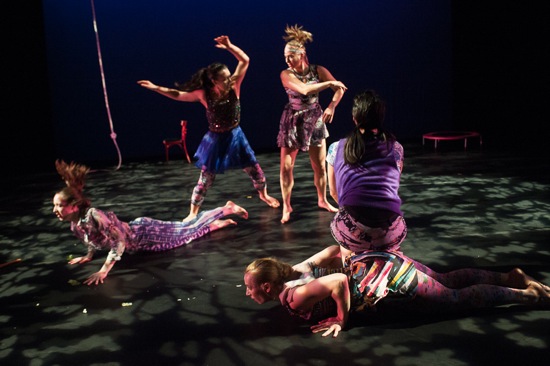 Clements's Pathological Parenthetical Pageantry. L to R:  McMillan, Clements,  Lochary, Curotto seated on Vander Hoop. Photo: Christopher Duggan 