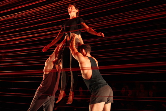 Bryan Strimpel (L) and Evan Teitelbaum lift Meghan Frederick. Photo: Julieta Cervantes