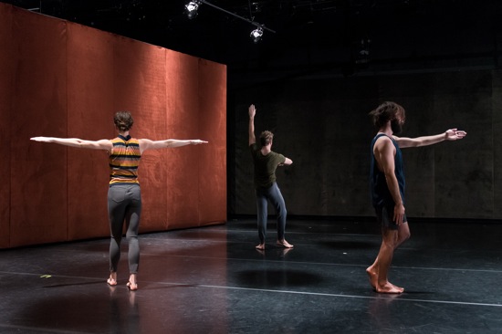 (L to R): The spaces between. Emma Judkins, Justin Morrison, and Nicholas Bruder in Pavel Zuštiak's Custodians of Beauty. Photo: Ian Douglas