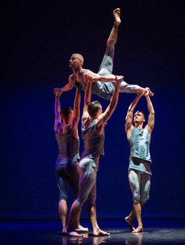 Andrea Carruccio of BalletBoyz® aloft in Christopher Wheeldon's Mesmerics. Photo: Yi-Chun Wu