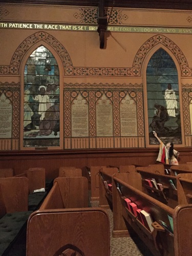 Eiko in the Sanctuary of Middle Collegiate Church. Photo: Lily Cohen