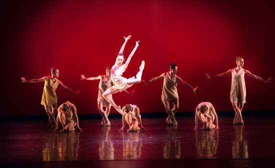 Nathalia Arja and seven Miami City Ballet women in Alexei Ratmansky's Symphonic Dances. Photo: Sasha Iziaev