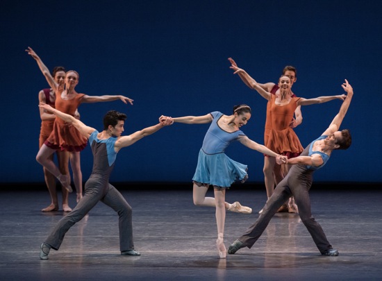 Alexei Ratmansky's Concerto DSCH. (L to R, foreground): Anthony Huxley, Brittany Pollack, and Gonzalo Garcia. Photo: Paul Kolnik 