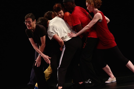 Yvonne Rainer's The Concept of Dust: Continuous Project—Altered Annually. (L to R): Yvonne Rainer, Patricia Hoffbauer, Emmanuèle Phuon, Pat Catterson, FDavid Thomson, and Emily Coates. Photo: Paula Court