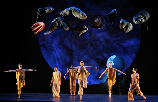 Beneath Mother Earth's body parts in Fantasque: (L to R) Macy Sullivan, Kristen Foote,, Lindsey Jones, John Eirich, Weaver Rhodes, and Courtney Lopes. Photo: Cory Weaver