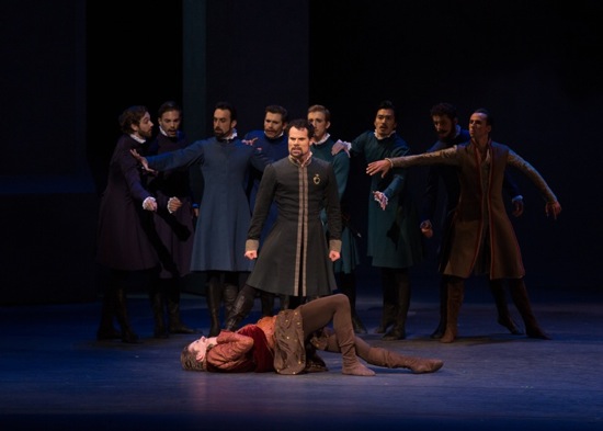  Piotr Stanczyk (Leontes), Harrison James (Polixenes) and Artists of The National Ballet of Canada in Christopher Wheeldon's The Winter’s Tale, Act I. Photo:Rosalie O'Connor