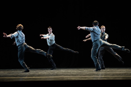 One of the PNB casts in Benjamin Millepied's 3 Movements. (L to R): Matthew Renko, Miles Pertl, Christian Poppe, and David Wald. Photo: Christopher Duggan