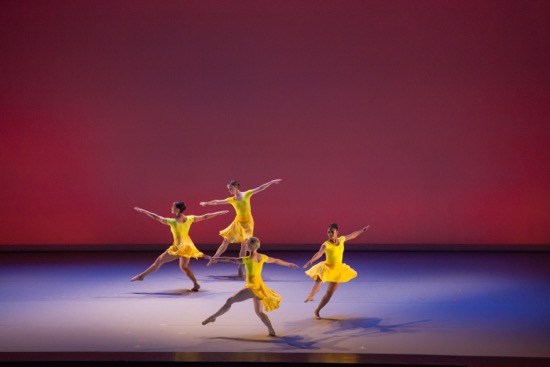 The Lucinda Childs Dance Company’s Sarah Hillmon, Anne Lewis, Katherine Helen Fisher, and Shakirah Stewart in “Lollapalooza.” Photo by John Sisley.
