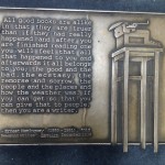One of the 96 plaques of Library Walk designed by Greenwich Village sculptor Gregg Lefevre.
