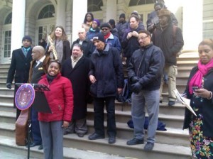 Central Brooklyn Jazz Consortium on NYC City Hall steps -- photo by Howard Mandel