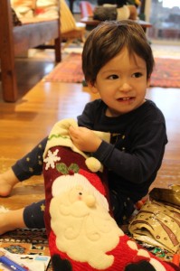 Rafa opening his stocking