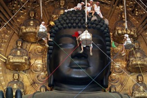 Cleaning at Todaiji Temple, Nara, Japan