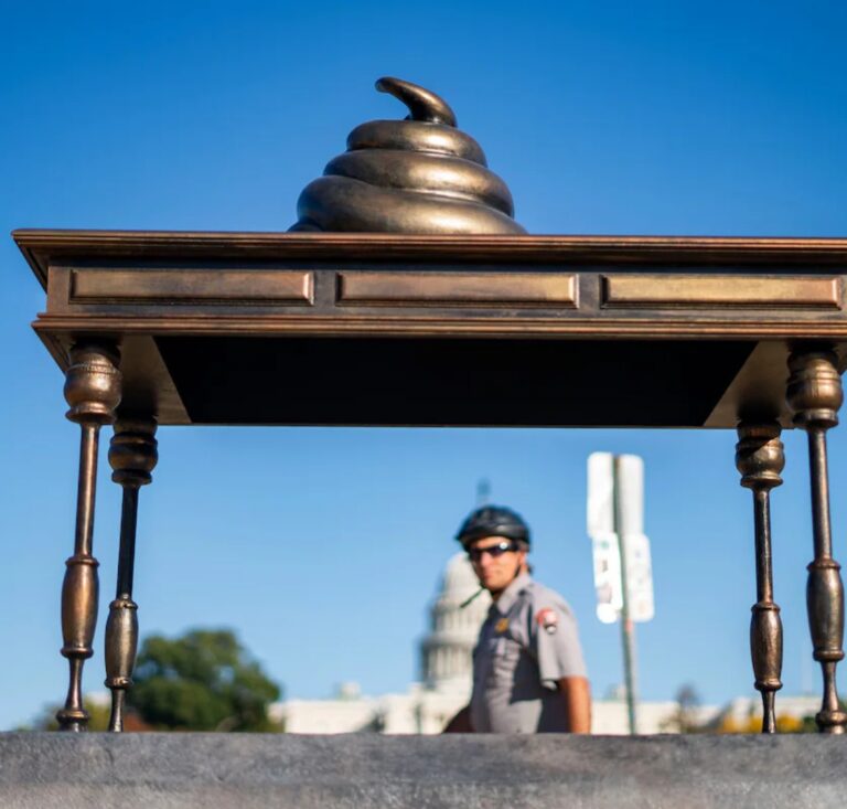 A Sculpture Of A Desk With Poop On It Appeared On The National Mall. Is It Really Art?