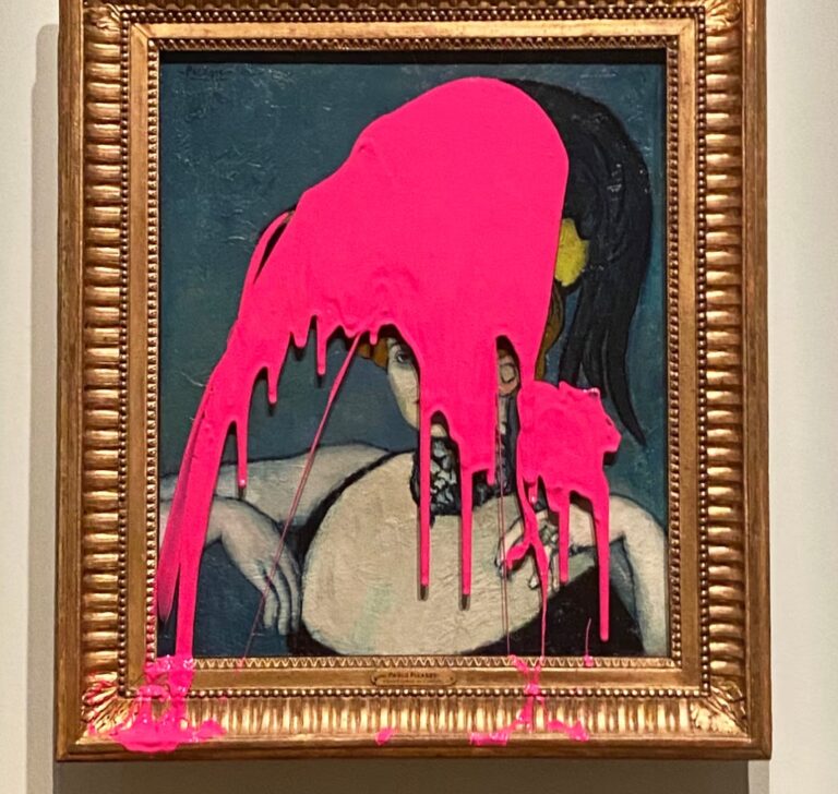 Climate Change Activists Fling Pink Paint On A Star Picasso Painting In Montreal
