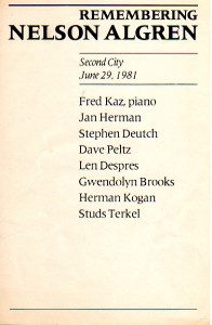 Flyer for Second City tribute to Nelson Algren