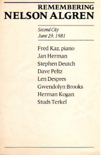 Flyer for Second City tribute to Nelson Algren