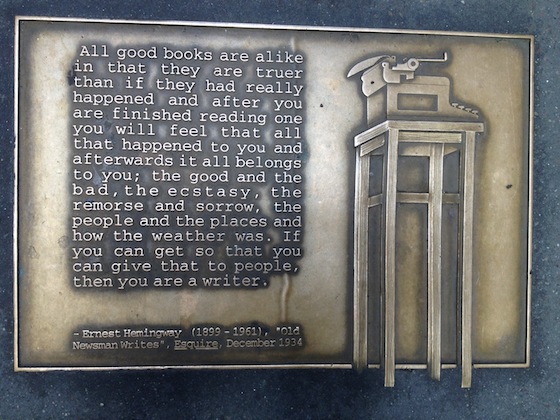 One of the 96 plaques of Library Walk designed by Greenwich Village sculptor Gregg Lefevre.