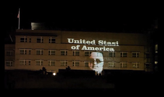 Image projected in protest on the U.S. Embassy in Berlin