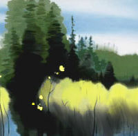 'Summer Blooms and Reflections' © 2004 by Carol Edelson [oil on linen 24" x 60"]