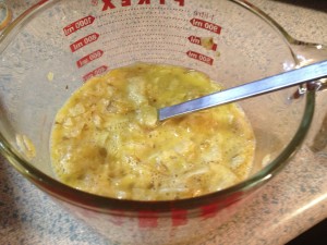 Potato chips soaking in egg